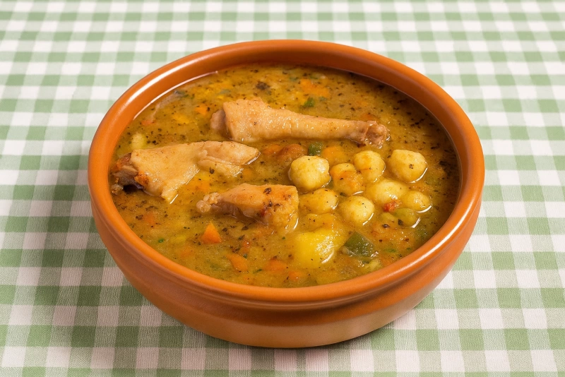 delicioso caldo de gallina con verduras y fideos caseros