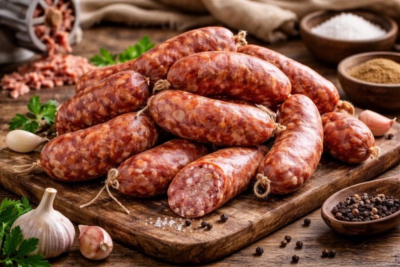 chorizos misionero sobre una tabla de madera