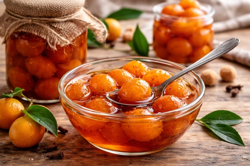 delicioso dulce de quinoto en almíbar